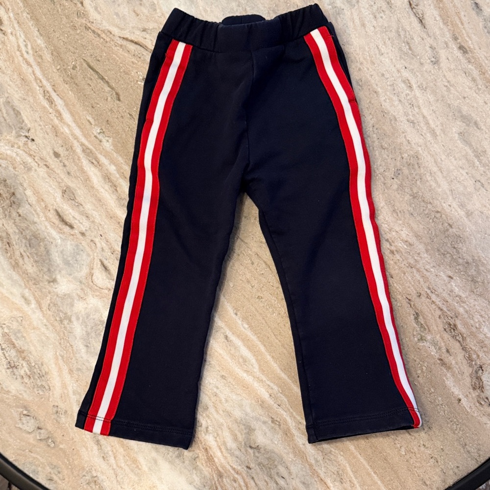Jacadi Navy Pants with Red and White Side Stripes